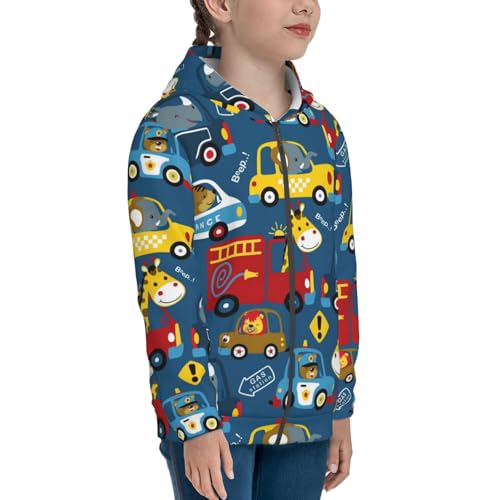 Vehicles Cartoon with Animal Drivers Kid Hoodies Boys Zip Up Sweatshirts Girls Pullover with Pocket4