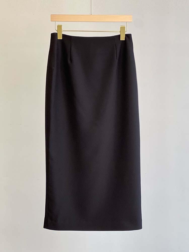 Women’s Hong Kong Straight Tailored Midi Skirt, High-Waisted Summer Cotton