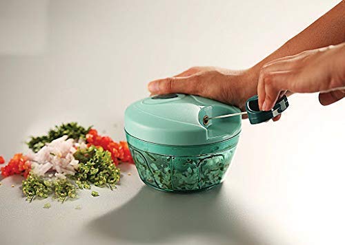Image of Plastic Vegetable & Fruit Chopper with Pull Cord Technology and 3 Stainless Steel Blades | Eco Friendly Design for Healthy Salads