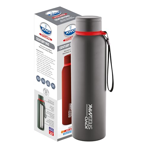 Image of Joyo Century Stainless Steel Bottle, 900 ml Water Bottles, Hot for 18 Hours & Cold for 24 Hours, Easy to Carry, Easy Grip, Rust Proof, Tea, Coffee, Office, Travel Bottle - Grey