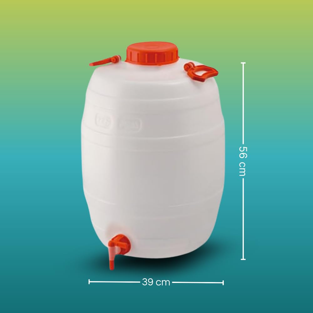 Paluplus Fustino Botticella con Rubinetto, Misura 39x56 cm e Capacità 50 Litri, Contenitore in Plastica con Maniglia in Acciaio per il Trasporto di liquidi -050F2,6