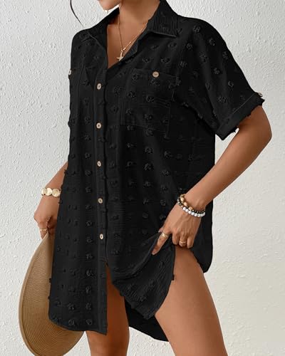 Image of Bsubseach Swimsuit Coverup for Women Swiss Dot Beach Cover Ups Shirt Dress