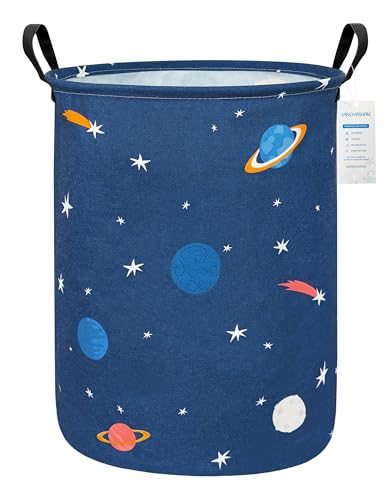 Image of Laundry Basket Canvas Fabric Collapsible Organizer Basket for Storage Bin Toy Bins Gift Baskets Bedroom Clothes Children Nursery Hamper (Blue Space Astronaut)