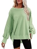 Nirovien Womens Oversized Sweatshirts Side Slit Sweatshirt Crew Neck Long Sleeve Shirts Pullover Tops(Light Green,M)