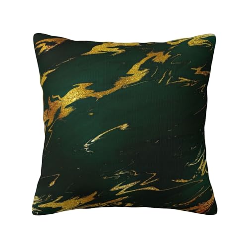 Funda de Almohada, Funda de Almohada Decorativa, Fundas de cojín Suaves de 45 x 45 cm para sofá de Dormitorio, Tonos Tierra Verde Profundo Esmeralda, mármol Dorado