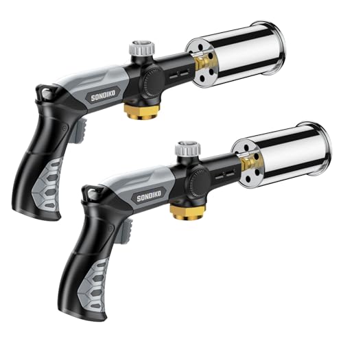 Image of Sondiko Powerful Grill & Cooking Propane Torch L8010, 2 Pack, Sous Vide, Campfire Starter, Adjustable Wood Torch Burner for Searing Steak, BBQ, Welding(Black, Grey) Propane Tank Not Included