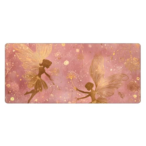 Image of Fairy Butterfly Flower Extended Gaming Mouse Pad, with Stitched Edges Large Mouse Pad Desk Protector, Rubber Base Mousepad Keyboard Mouses Mat for Work Game Office Home- 32 inch X 12 inch Inch,E166