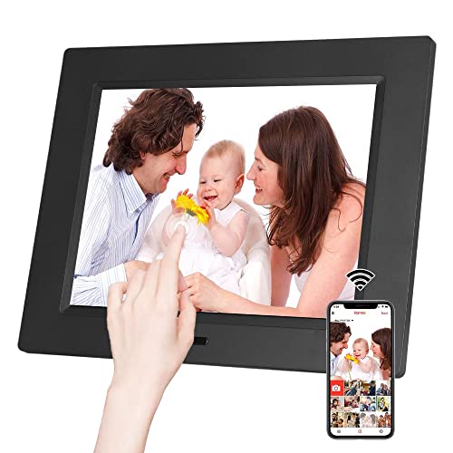 Digital Photo Frame, 8,7-inch WiFi Digital Picture Frame IPS Touch Screen, Photo/Music/Video Player/Calendar/Alarm Clock, Share Photos Via Free App or Email, Gift for Family and Friends Black Cover