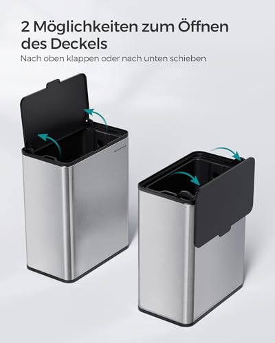 SONGMICS Mülleimer hängend, 8 L Komposteimer Küche, Stahl-Abfalleimer mit Deckel für Biomüll, mit Haken, an der Schranktür oder Wand, für Unterschrank Badezimmer, metallisches Silber LTB810E08