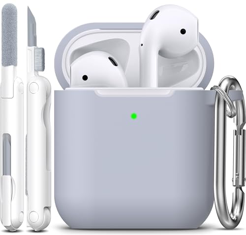 Image of AirPods Case Cover with Keychain, Full Protective Silicone AirPods Accessories Skin Cover for Women Girl with Apple AirPods Wireless Charging Case,Front LED Visible-Pebble