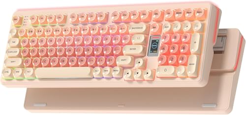 Womier WK98 メカニカルキーボード、98%、ピンククリーム、ゲーミング、3モード、マルチメディアスクリーン付き、RGBバックライト、Jelly MOAプロファイルキーキャップ、Win/Mac対応