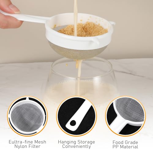 Miniatura 2 de Andibro Juego De 3 Coladores De Malla De Plástico, Colador Fino Con Asa Para Kéfir, Té, Café, Leche De Nueces, Colador De Harina, Apto Para Lavavajillas