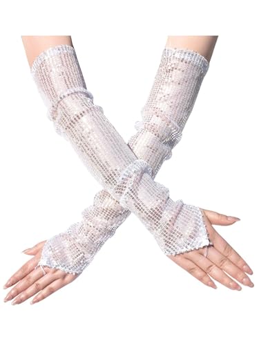 Aislor Sparkly Sequined Gloves Women Tea Party Elegant Fingerless Gloves for Evening Bridal Party4