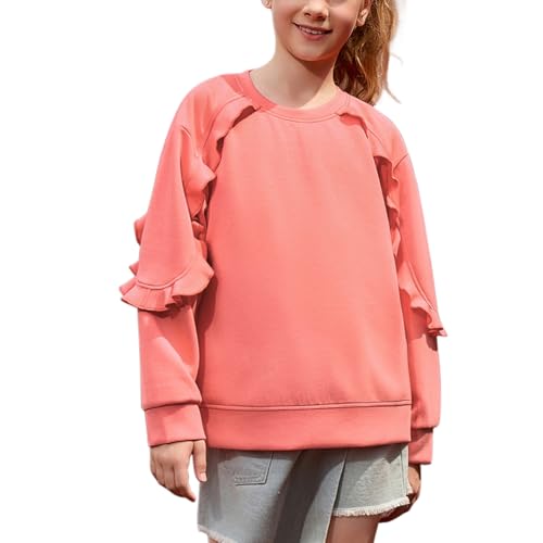 CHILDRENSTAR Girls Ruffles Sweatshirt Long Sleeve Crewneck Cute Pullover Tops Side Slit Fall Spring Clothes For Kids