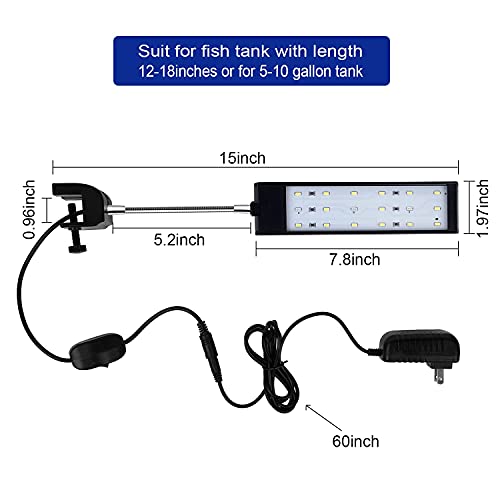 Goehiaul Aquarium Lights For Fish Tank Clip On Led Fish Tank Light For 5-10 Gallon Fish Light For Tanks With White And Blue Leds 7W #TOP3