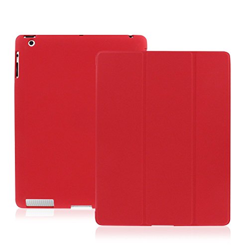 KHOMO - iPad 2 3 and 4 Generation Case - Dual Series - Super Slim Red Cover with Rubberized Back and Smart Auto Wake Sleep Feature for Apple iPad 2, 3rd and 4th