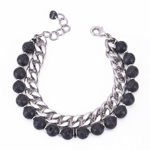 Bracelet Masculin en Acier Chirurgical et Perles de Pierre, Cadeau Idéal