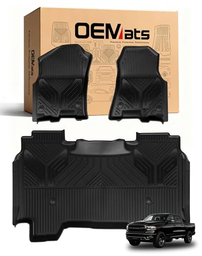 Image of Premium Color TPE Floor Mats for Ram 1500 Crew Cab 2019-2024 | Bucket Seats | All-Weather Custom Fit Floor Liners Full Set | Carbon Fiber Wing Design | No Rear Under-Seat Storage (Not Classic)