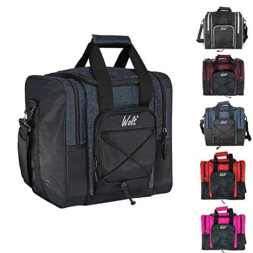 WOLT Bowling Ball Bag for Single Ball - Bowling Ball Tote Bag with Padded Ball Holder 2 Pockets fit Bowling Shoes Up to Mens Size 14 and Accessories
