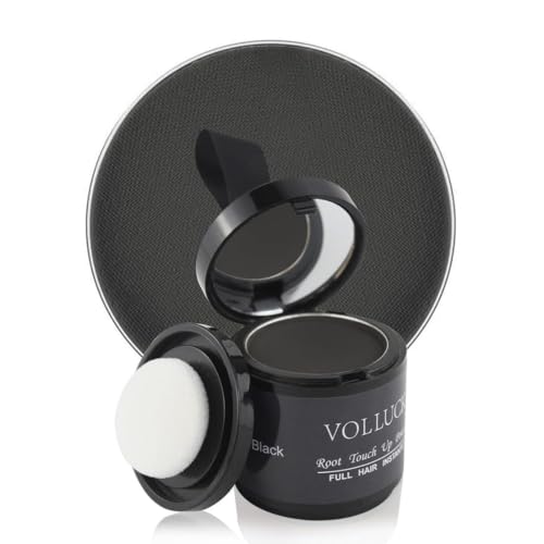 VOLLUCK Root Touch up Powder, Instant Hairline Powder for Thinning Areas and Gray Hair Coverage, Natural and Non-greasy Root Cover up for Women and Men (Black, 0.35 Ounce)