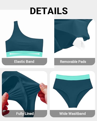 Image of Holipick Women One Shoulder High Waisted Bikini Sets Two Piece Swimsuit Tummy Control Bathing Suit Full Coverage Swimwear