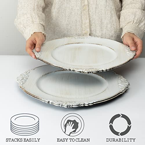 Maoname Antique White Charger Plates, Round Antique Plate Chargers For Dinner Plates, 13" Plastic Charger For Plates, Wedding Table Setting, Set Of 6 #TOP2