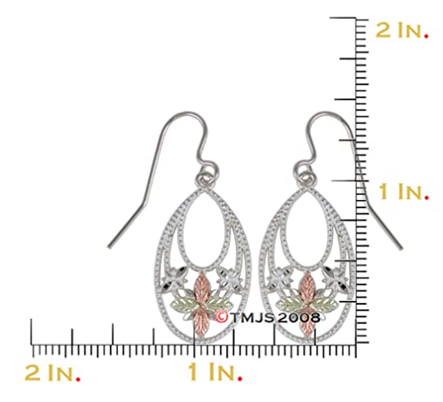 Granulated Oval Flower Drop Earrings, Sterling Silver, 12k Rose Gold, 12k Green Gold Black Hills Gold Motif3