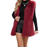 Fellweste Damen Lang Kunstfell Weste Damen Elegant Ärmellos Mantel Winter Longweste Pelz Westen Fleece Flauschig Pelzweste Kunstpelz Kuschelige Fleeceweste Frauen Fell Plüschweste Übergang