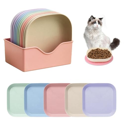 Katzennapf mit Basis, Katzennapf Flach, Bunt Katzenfutter Napfset, Futternapf Katze, Katzenfressnapf, Fressnapf Katze Futternapf, Katzenschüssel Katzen, Katzennäpfe, Katzenteller,10 Stück