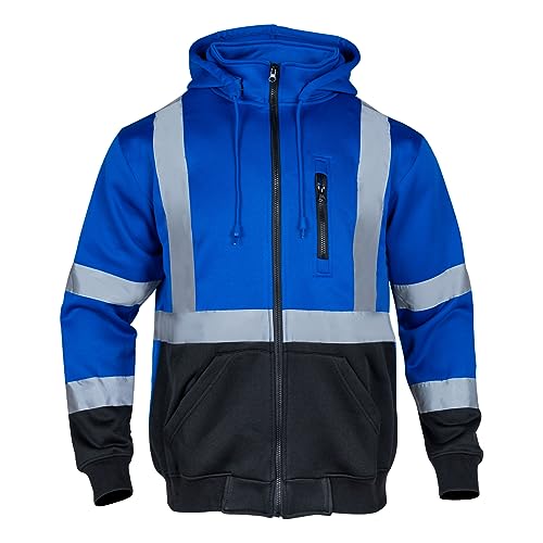 VENDACE High Visibility ANSI Class 1 Reflective Safety Fleece Sweatshirt Hoodie for Men with Detachable Hood(Royal blue,M) - Image 3