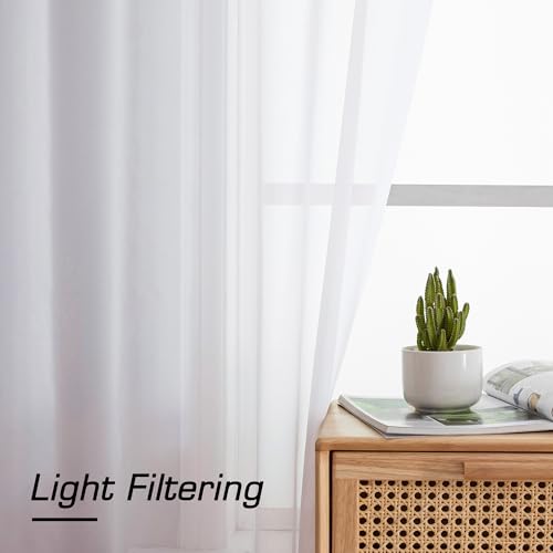 Image of Simplebrand White Sheer Curtains, 72 inch Length, 2 Panels Set - Light Filtering, Rod Pocket Window Curtains for Bedroom (White, 59 inch W x 72 inch L)