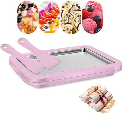 KOLENSA Máquina para hacer sorbete de helado, máquina de yogur congelado, plato de rodillo frío instantáneo con 2 espátulas, helado suave hecho en casa, batido de helado, helado, batido de frutas