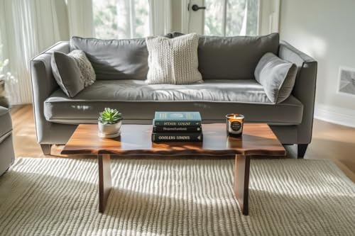 Image of Live Edge Sheesham Wood Coffee Table for Living Room | Solid Wood Center Tea Table with Artistic Curved Design | Modern Wooden Cocktail Unit for Home Office Lounge | Brown Finish