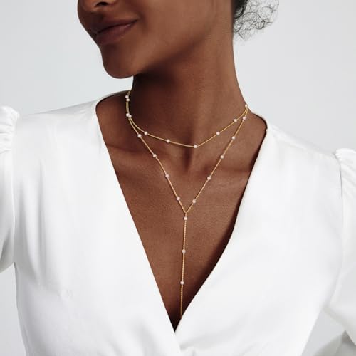 Image of Zeffy Gold Pearl Necklace for Women, Dainty 14K Gold /Silve Plated Layered Pearl Choker Pearl Earrings Pearl Bracelets Wedding Trendy Gold Jewelry Set for Women Gifts