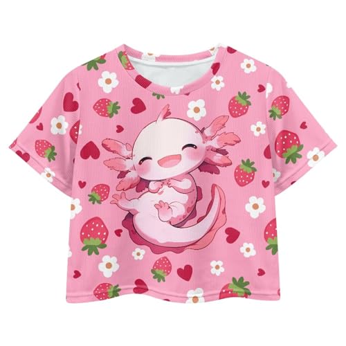 Image of Girls Summer Crop Top Outfits Short Sleeve T Shirts Kids Cute Clothes Tees Blouse