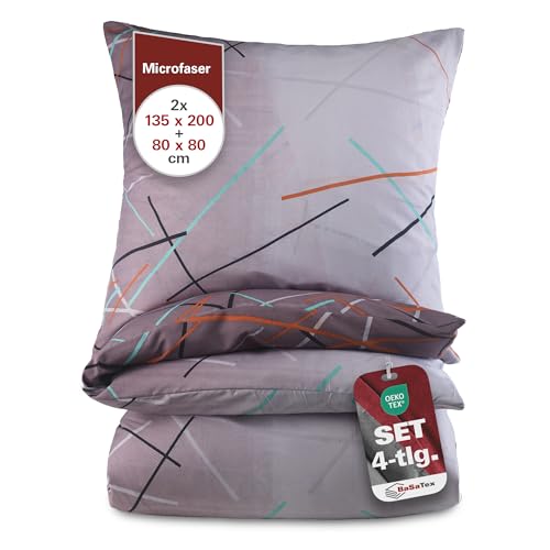 BaSaTex Bettwäsche Set 4teilig 2X 135x200 cm mit Kissenbezug 2X 80x80 cm -...