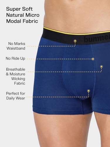 Image of Bummer Men's Finest Modal Underwear with Ultra Soft 4-Way Stretch Fabric for Ultimate Comfort - Anti-Bacterial & Breathable Solid Trunks Innerwear Combo Pack for Men