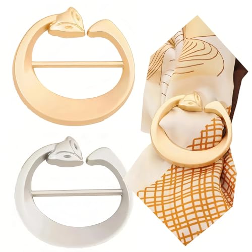 Image of SYWDUDUCLT Scarf Ring for Women's Shawl, Silk Neckerchief, Tshirt, Gold /Sivler, S /M /L, 2 Pcs