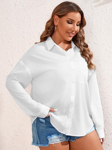 TAKEYAL Women's Plus Size Button Down Shirts Long Sleeve Polo Blouses Fall Business Casual Tops with Pocket4