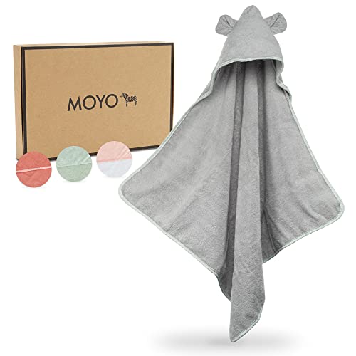 MOYO Kapuzenhandtuch Baby – Babybadetuch mit Kapuze aus 100% Baumwolle, süßes Baby Handtuch mit Ohren für Mädchen Kinder, 75x75 cm (Grau)