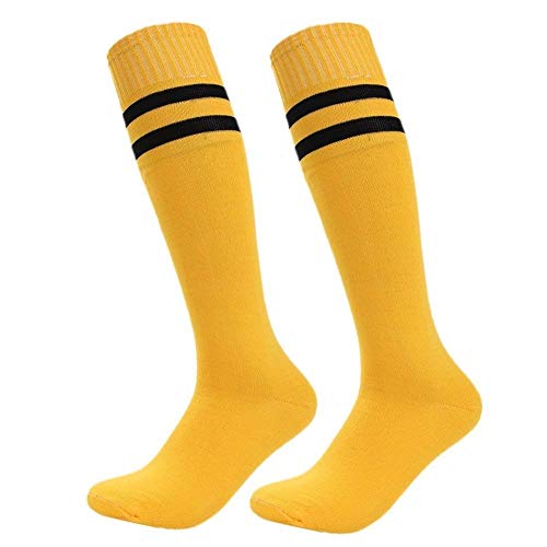 FOMANN Kids Soccer Socks 4 Pack Boys Girls Cotton Team Socks Teens Children Soccer Socks (Shoe size 8-13 and Ages 4-7, Yellow)3