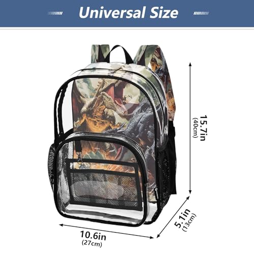 Dinosaur Fire Clear Backpack Heavy Duty See Through Transparent PVC BookBag for Kids Boy Girl School Work4