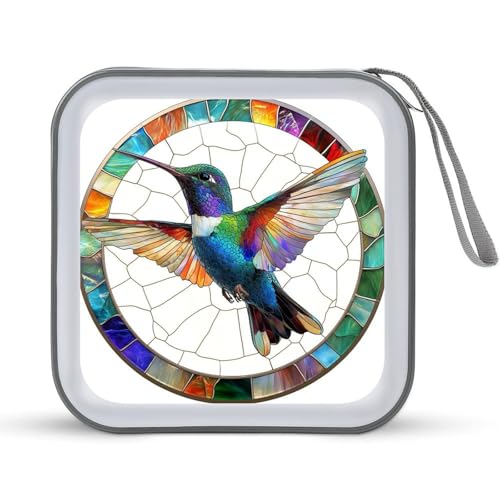 DuduYH Stained Glass Colored Hummingbird CD Case DVD Storage Case Portable for Car Home Travel