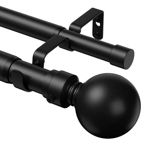 TRAROD Double Curtain Pole 91-210 cm Heavy Duty Double Curtain Rod Black