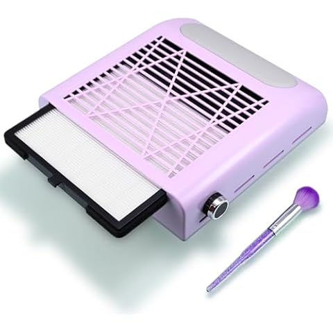 Rolokit Nail Dust Collector Nail Tech, 80W Nail Extractor Vacuum with Reusable Filter & Brush, Adjustable Electric Nail Fan Dust Vacuum for Manicure Acrylic Gel Nail Polishing, Low Noise, Purple Cover