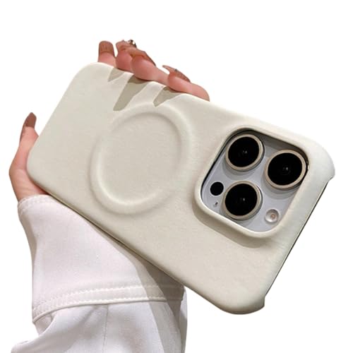 Coque protection magnétique iPhone 16 cuir et fourrure blanche anti-rayures