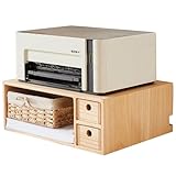 KIRIGEN Drucker Organizer aus Holz mit 2 Schubladen, Druckerständer mit Aufbewahrung, Desktop Druckerregal, Büro Organizer Schreibtisch (Natur)