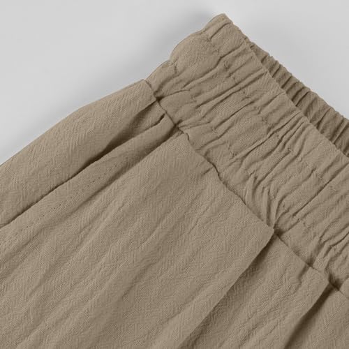 Womens Fashion Linen Pants Casual Straight Leg Drawstring Loose Lightweight Trousers with Pockets2