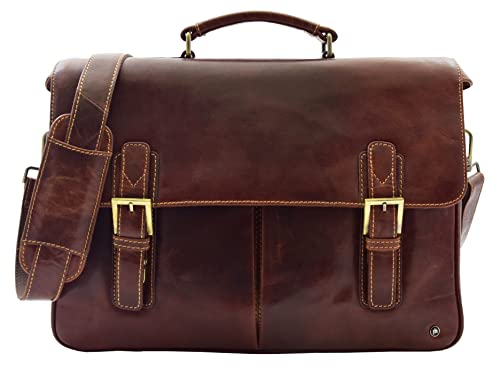 Sacoche en cuir véritable Hol251 marron supérieure pour ordinateur portable