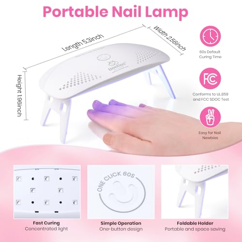 Image of Beetles 2 Colors 8ML White Pink Gel Nail Polish Kit with U V Light, 6 Pcs Gel Polish Set French Tip DIY Manicure Kit with Base & Top Coat Nail File for Beginners Soak Off Gifts for Women